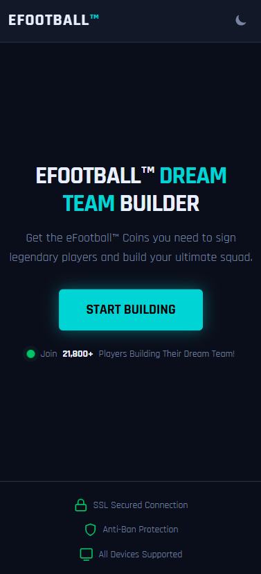 A preview of the eFootballCoins generator interface
